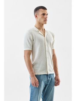 Snitch - Men Off White Self Design Regular Fit Casual Shirt