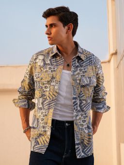 LOCOMOTIVE - Men Grey Abstract Relaxed Fit Casual Shirt