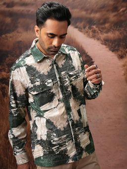 LOCOMOTIVE - Men Black Abstract Relaxed Fit Casual Shirt