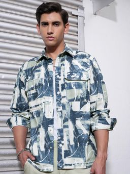 LOCOMOTIVE - Men Teal Abstract Relaxed Fit Casual Shirt