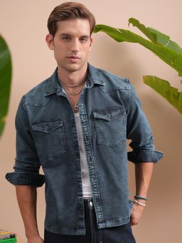 LOCOMOTIVE - Men Navy Blue Solid Relaxed Fit Casual Shirt
