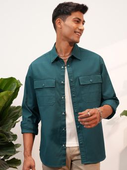LOCOMOTIVE - Men Teal Solid Regular Fit Casual Shirt