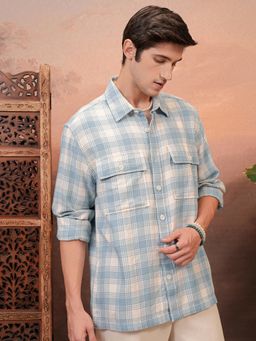 LOCOMOTIVE - Men Blue Checks Relaxed Fit Casual Shirt