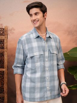 LOCOMOTIVE - Men Grey Checks Relaxed Fit Casual Shirt