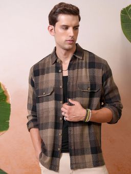 LOCOMOTIVE - Men Brown Checks Relaxed Fit Casual Shirt