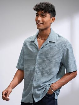 LOCOMOTIVE - Men Blue Self Design Relaxed Fit Casual Shirt