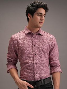LOCOMOTIVE - Men Mauve Floral Self Design Slim Fit Party Shirt