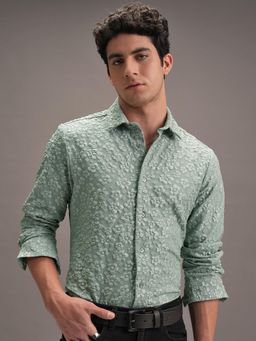 LOCOMOTIVE - Men Green Floral Self Design Slim Fit Party Shirt