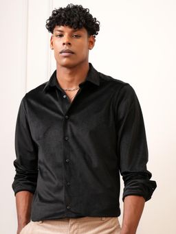 LOCOMOTIVE - Men Black Textured Slim Fit Party Shirt