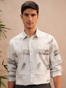 LOCOMOTIVE - Men Grey and White Printed Slim Fit Party Shirt