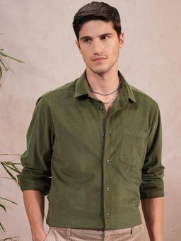LOCOMOTIVE - Men Olive Textured Slim Fit Party Shirt