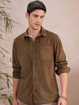 LOCOMOTIVE - Men Brown Textured Slim Fit Party Shirt