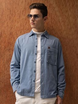 LOCOMOTIVE - Men Blue Textured Relaxed Fit Casual Shirt