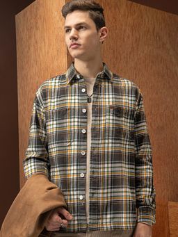 LOCOMOTIVE - Men Olive Checks Relaxed Fit Casual Shirt