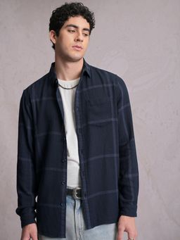 LOCOMOTIVE - Men Navy Blue Checks Relaxed Fit Casual Shirt