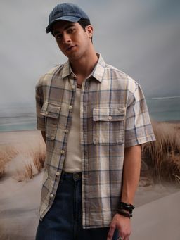 LOCOMOTIVE - Men Grey Checks Relaxed Fit Casual Shirt
