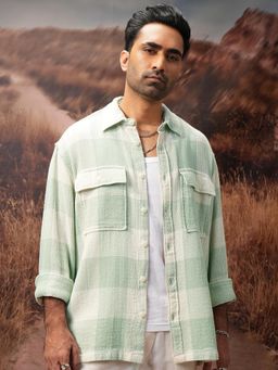 LOCOMOTIVE - Men Green Checks Oversized Fit Casual Shirt