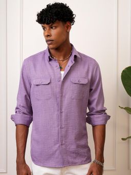 LOCOMOTIVE - Men Lavender Textured Slim Fit Casual Shirt