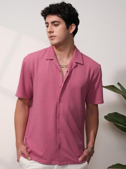 LOCOMOTIVE - Men Pink Textured Relaxed Fit Casual Shirt