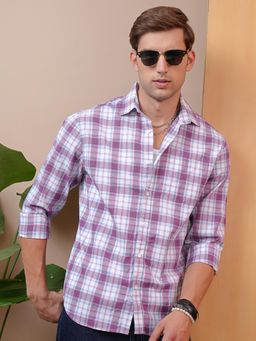 LOCOMOTIVE - Men Pink Checks Relaxed Fit Casual Shirt