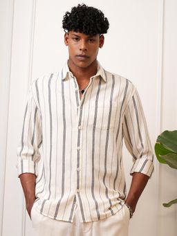 LOCOMOTIVE - Men Off White Stripes Relaxed Fit Casual Shirt