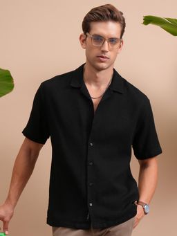 LOCOMOTIVE - Men Black Textured Relaxed Fit Casual Shirt