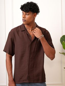 LOCOMOTIVE - Men Brown Textured Relaxed Fit Casual Shirt