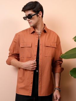 LOCOMOTIVE - Men Rust Solid Relaxed Fit Casual Shirt