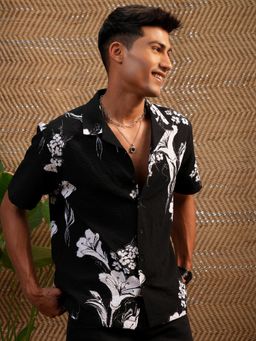 LOCOMOTIVE - Men Black Floral Relaxed Fit Casual Shirt