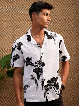 LOCOMOTIVE - Men White Floral Relaxed Fit Casual Shirt