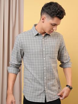 LOCOMOTIVE - Men Grey Checks Regular Fit Casual Shirt