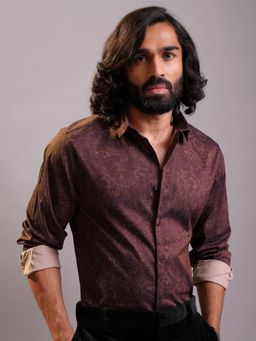 LOCOMOTIVE - Men Maroon Floral Slim Fit Party Shirt