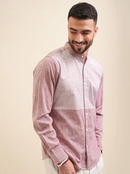 LOCOMOTIVE - Men Pink Stripes Regular Fit Casual Shirt