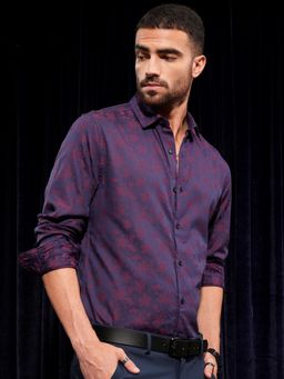 LOCOMOTIVE - Men Purple Floral Slim Fit Party Shirt