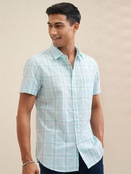 LOCOMOTIVE - Men Blue Checks Regular Fit Casual Shirt