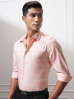 LOCOMOTIVE - Men Peach Self Design Slim Fit Party Shirt