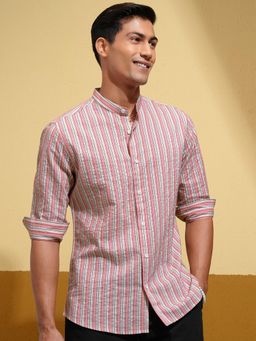 LOCOMOTIVE - Men Pink Stripes Slim Fit Casual Shirt