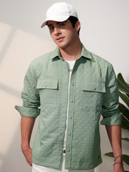 LOCOMOTIVE - Men Olive Checks Relaxed Fit Casual Shirt