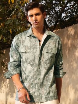 LOCOMOTIVE - Men Green Abstract Relaxed Fit Casual Shirt