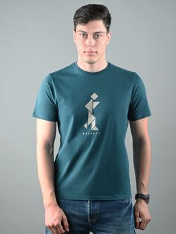 Louis Stitch - Men Cotton Teal Graphic Regular Fit T-Shirt