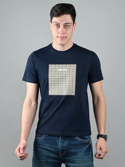 Louis Stitch - Men Cotton Navy Blue Graphic Regular Fit T-Shirt