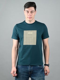 Louis Stitch - Men Cotton Teal Graphic Regular Fit T-Shirt