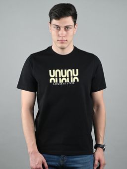 Louis Stitch - Men Cotton Black Graphic Regular Fit T-Shirt