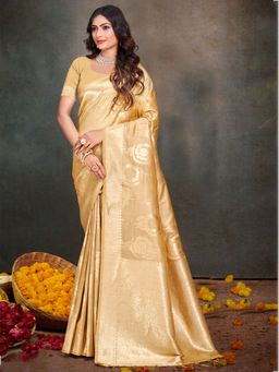Sangam Prints - Beige Silk Woven Work Traditional Saree with Unstitched Blouse
