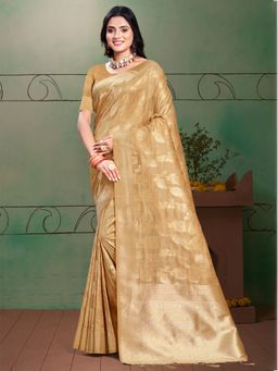 Sangam Prints - Beige Silk Woven Work Traditional Saree with Unstitched Blouse
