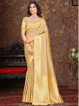 Sangam Prints - Beige Silk Woven Work Traditional Saree with Unstitched Blouse