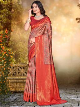Sangam Prints - Multi Color Silk Woven Work Traditional Saree with Unstitched Blouse