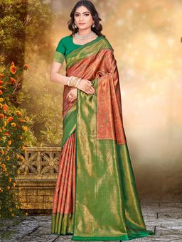 Sangam Prints - Rust Silk Woven Work Traditional Saree with Unstitched Blouse