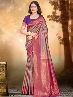 Sangam Prints - Purple Silk Woven Work Traditional Saree with Unstitched Blouse