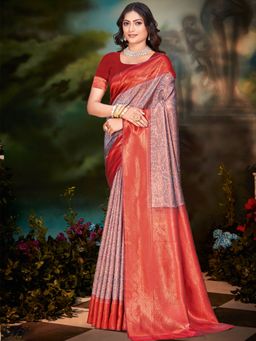 Sangam Prints - Grey Silk Woven Work Traditional Saree with Unstitched Blouse